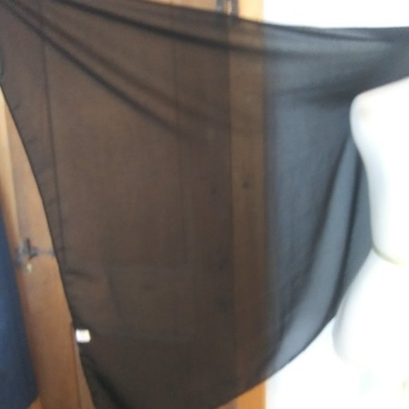 Black sheer scarf with gold rhinestone embellishment on one edge Made in Kuwait - Picture 8 of 13